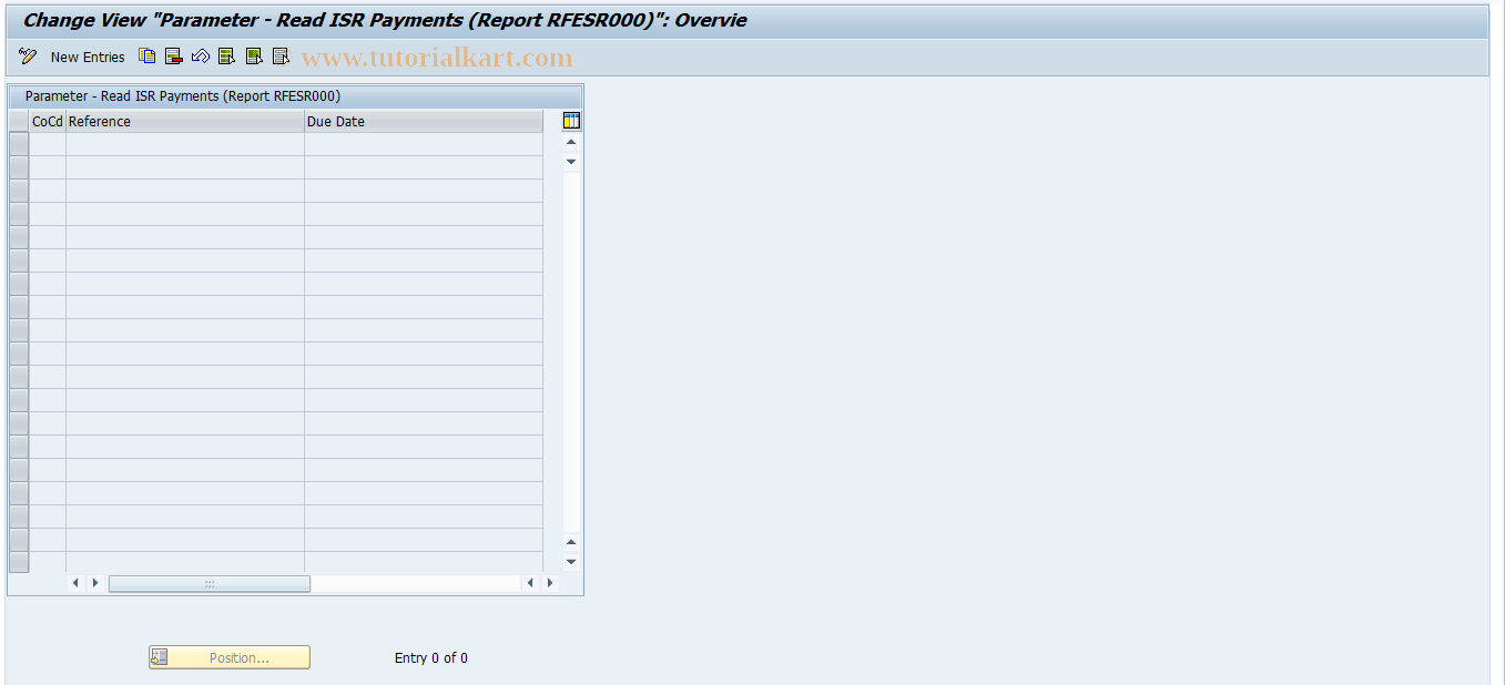 SAP TCode REXCRAESRPARAM - Read ISR Payments Parameter