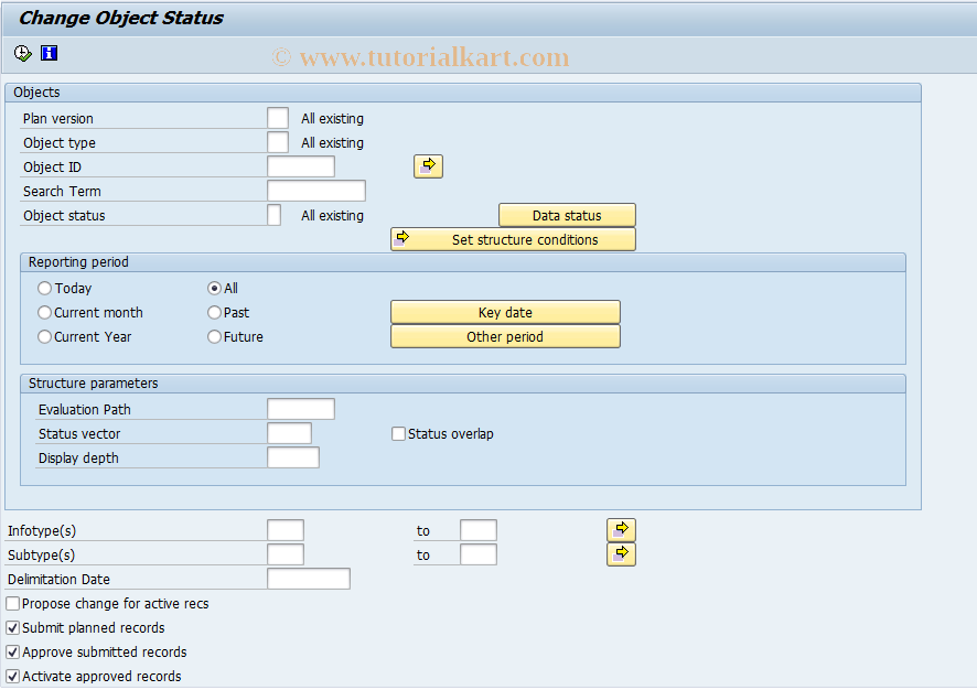 SAP TCode RE_RHAKTI00 - Change Object Status