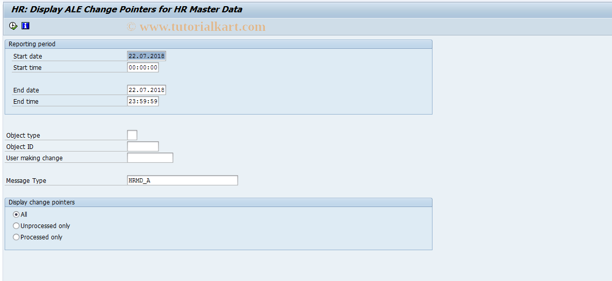 SAP TCode RE_RHALECPS - HR: Display ALE Change Pointers