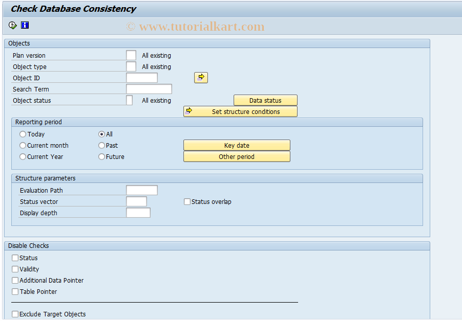 SAP TCode RE_RHCHECK1 - Check Database Consistency