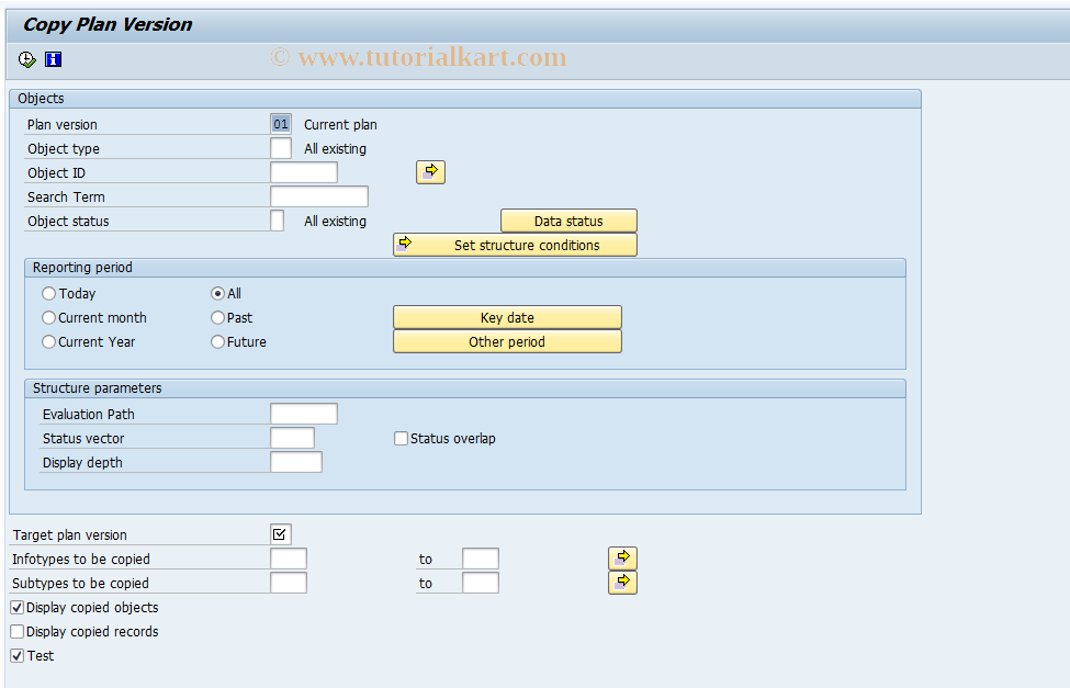 SAP TCode RE_RHCOPL00 - Copy Plan Version W/O Comparison