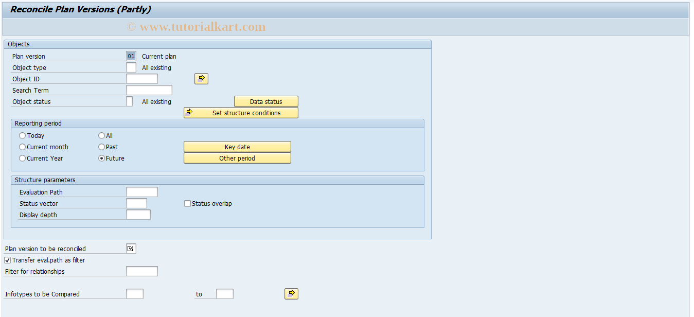 SAP TCode RE_RHCOPLPT - Reconcile Plan Versions (Partly)