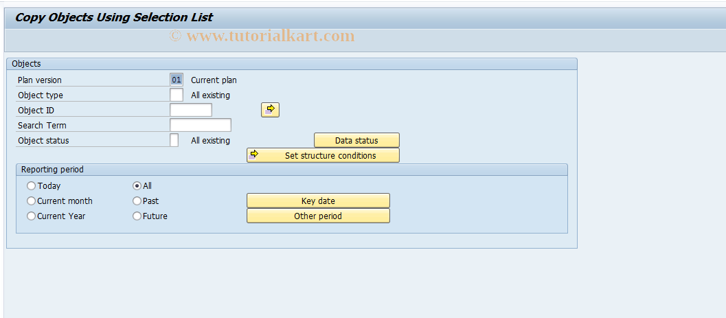 SAP TCode RE_RHCOPY10 - Copy Objects Using Selection List