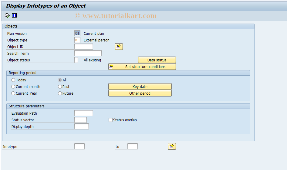 SAP TCode RE_RHDESC10 - Display Infotypes of an Object