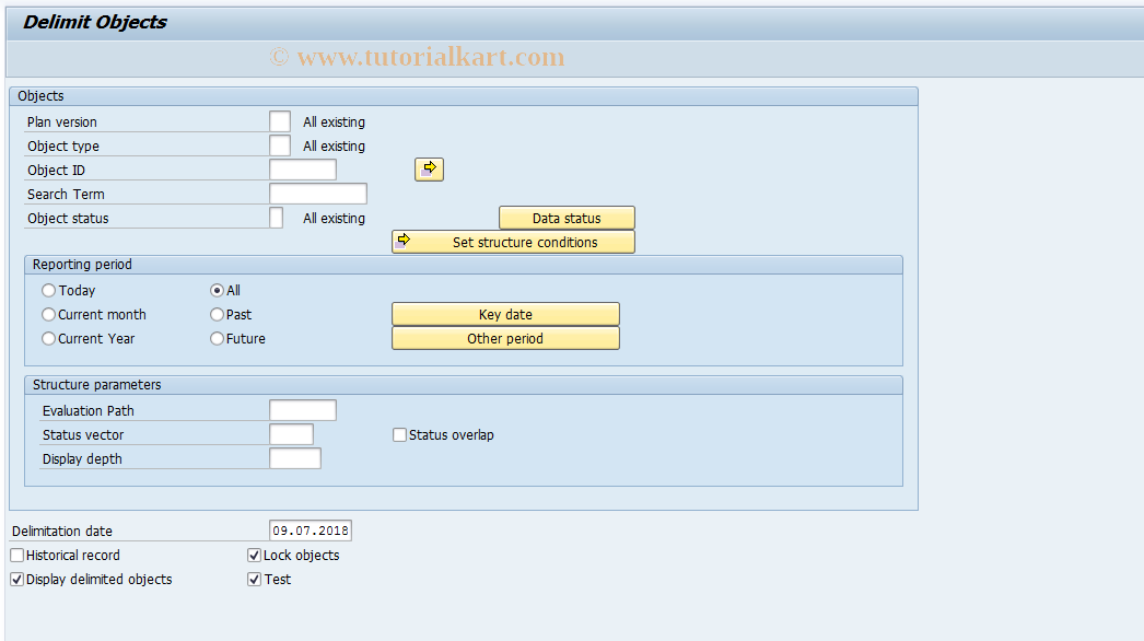 SAP TCode RE_RHGRENZ0 - Delimit Objects