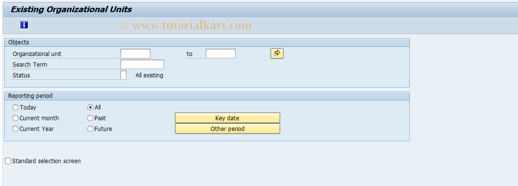 SAP TCode RE_RHXEXI00 - Existing Organizational Units