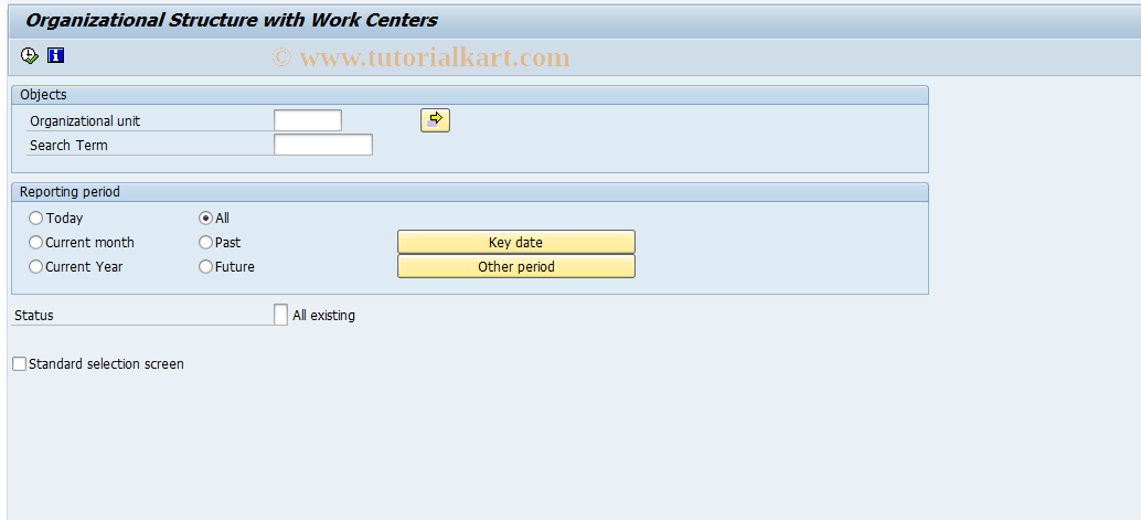 SAP TCode RE_RHXSTR03 - Organizational  Structure with Work Centers