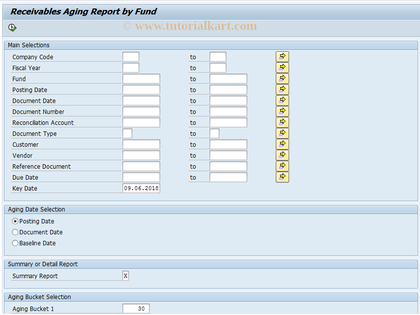 SAP TCode RFFMFG_AGINGBYFUND - Aging Report by Fund