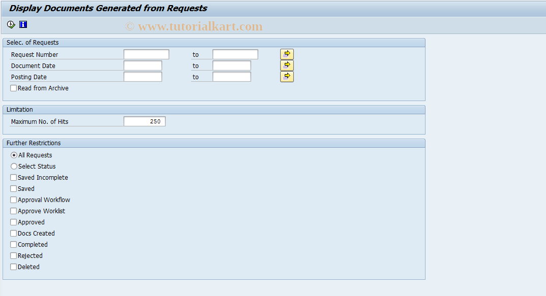 SAP TCode RFKKO1 - Display Documents from Requests