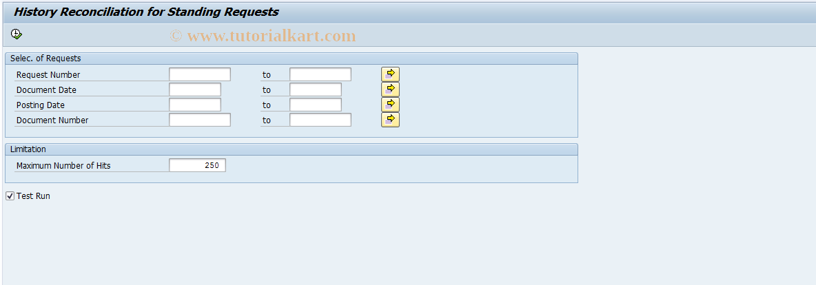 SAP TCode RFKKO2H - Reconcile Documents from Standing Request