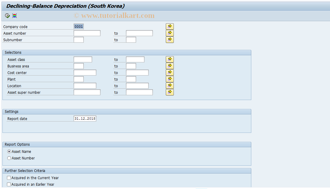 SAP TCode RFKRADEC - Declining balance Depreciation (KR)