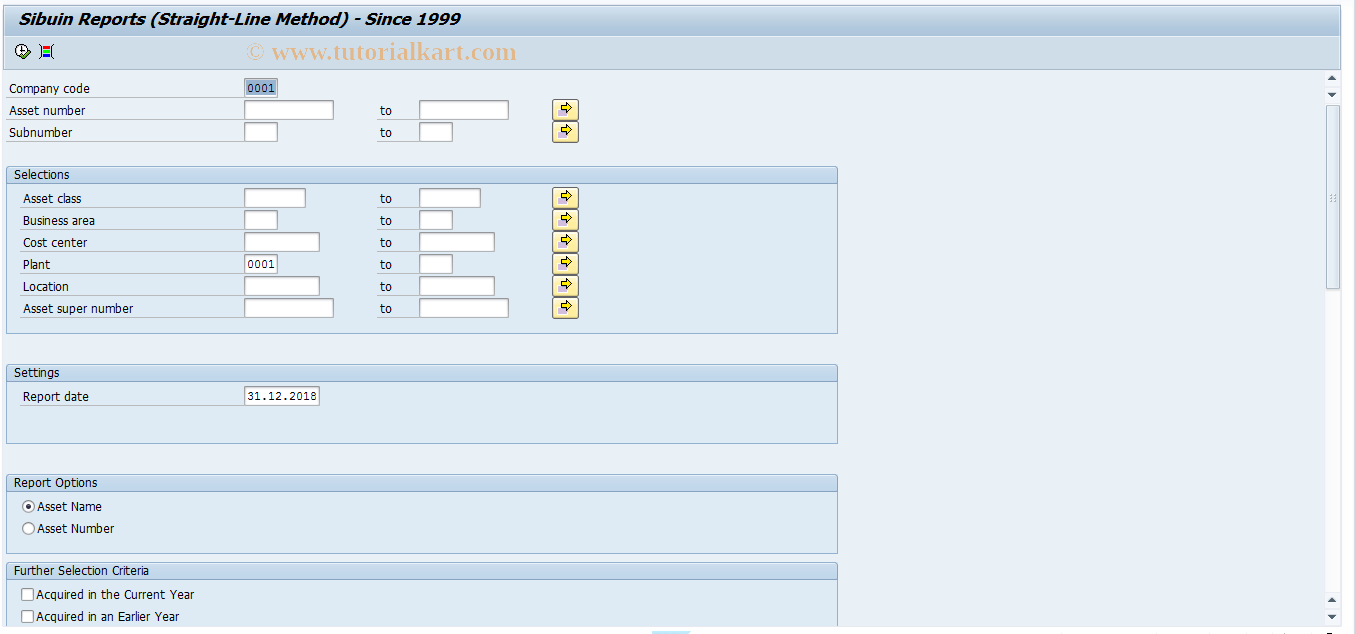 SAP TCode RFKRASL - Straight Line Depreciation  Korea