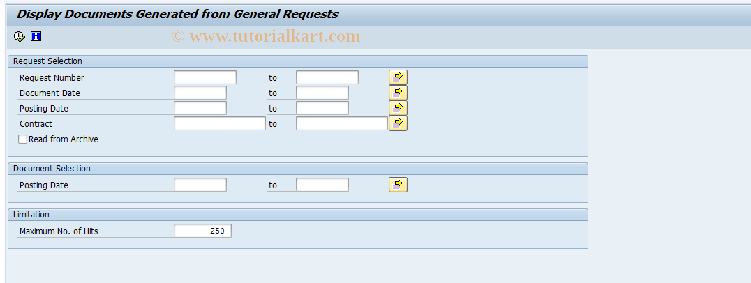 SAP TCode RFMCAO4 - Display Documents from General Requests