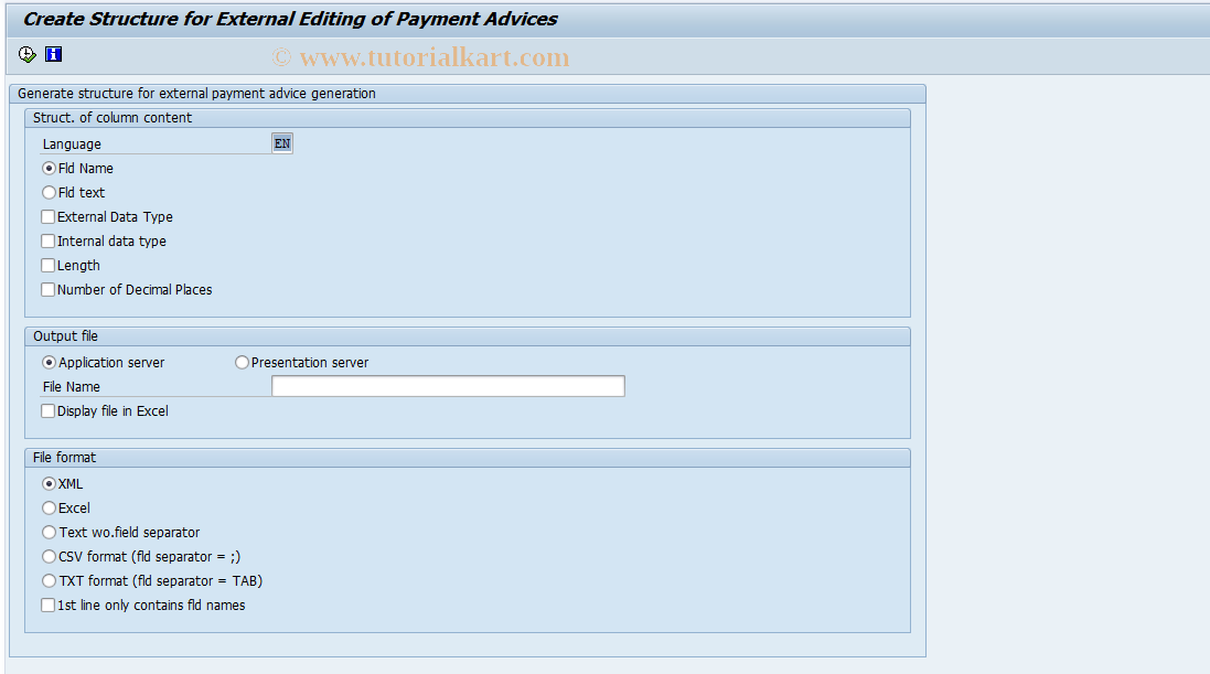 SAP TCode RFTS6510CS - Create Structure for External Advcs