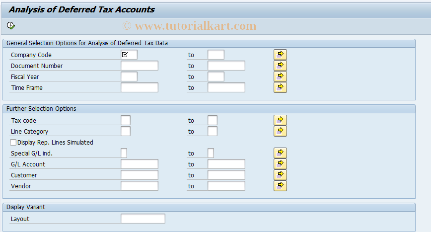 SAP TCode RFUMSV52 - Analysis of Deferred Tax Accounts