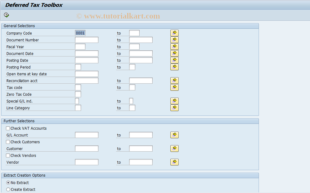 SAP TCode RFUMSV53 - Deferred Tax Toolbox