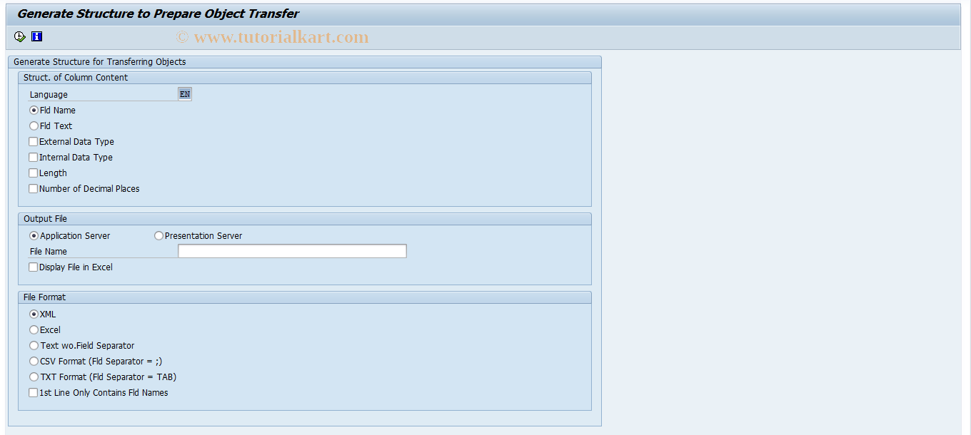 SAP TCode RFVOBJ01CS - Structure for Object Transfer