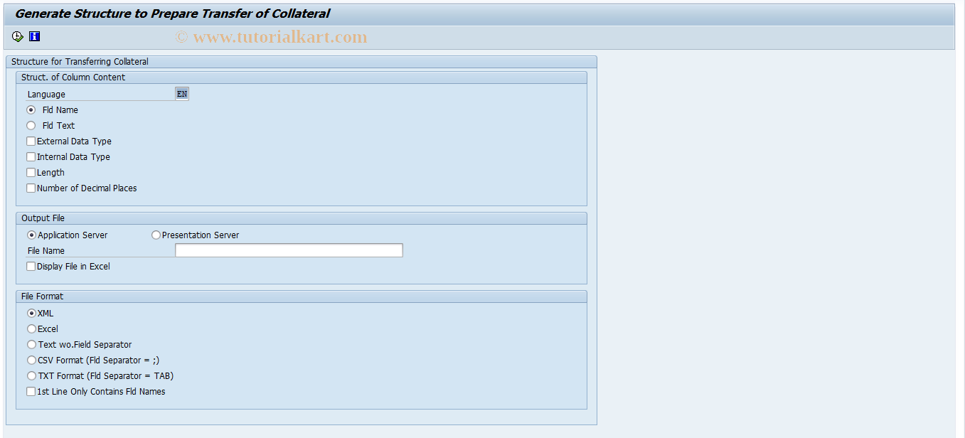 SAP TCode RFVSIC01CS - Structure for Collateral Transfer