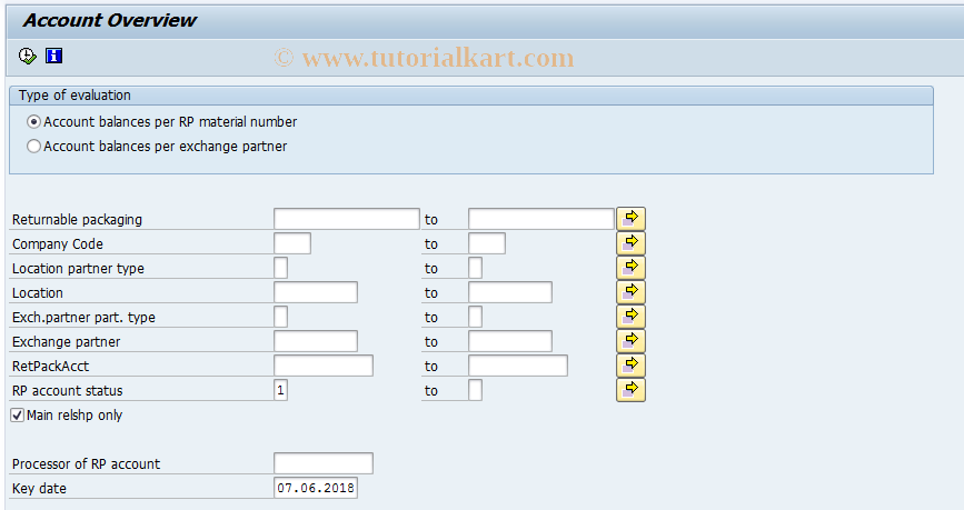 SAP TCode RL34 - Account balances per RtnPck/acct holder