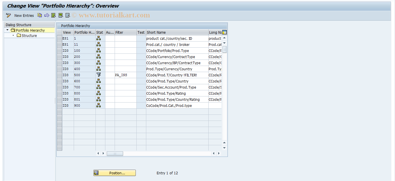 SAP TCode RM11 - RM: Portfolio Hierarchies