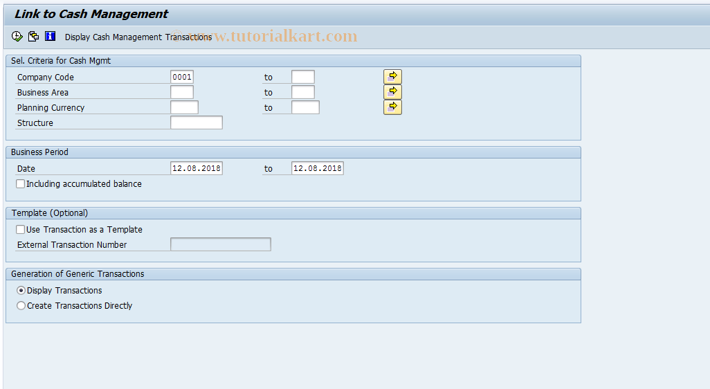 SAP TCode RMCM - Link Between Cash Mgmt and Risk Mgmt