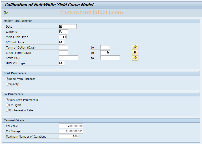 SAP TCode RMHWCAL - Calibration of the Hull-White Model