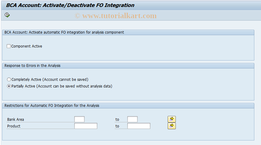 SAP TCode RMIBKKA - BCA Account: FO Integration actual /inact.