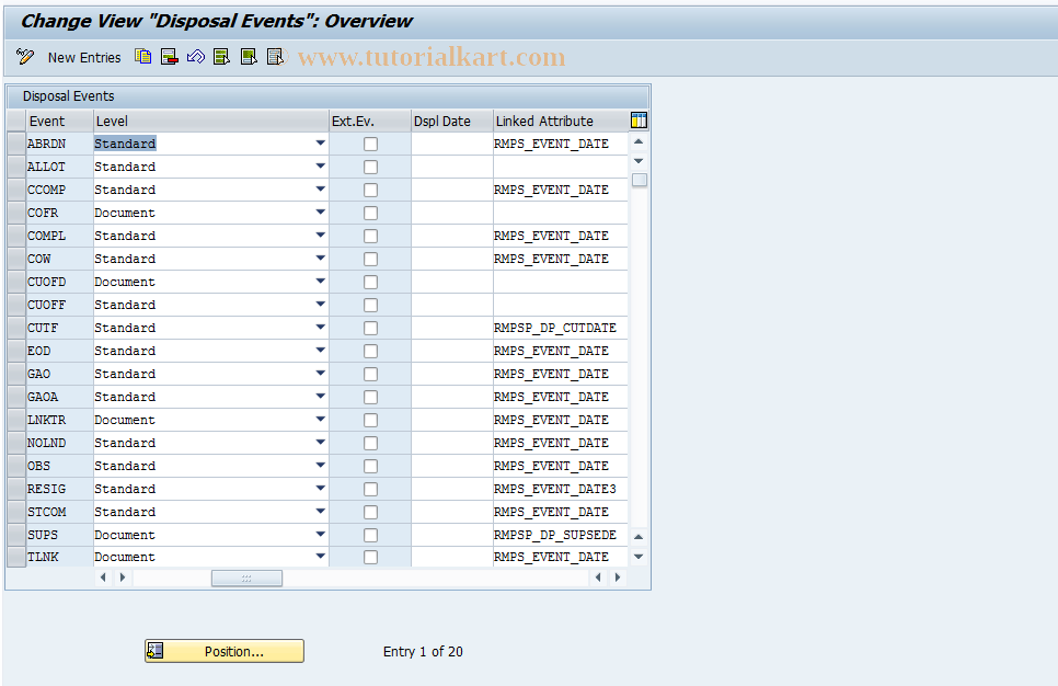 SAP TCode RMPSDOD_EVENTCUST - DOD: Event customizing