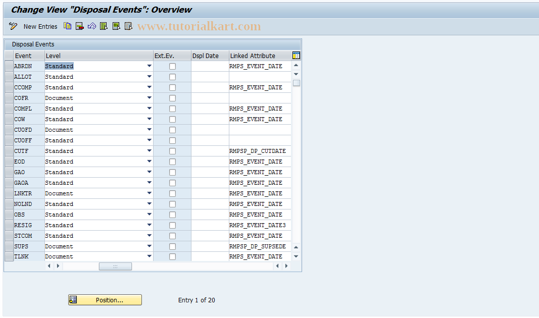 SAP TCode RMPSDOD_EVENTTYPES - DoD: Event Types for Disposal