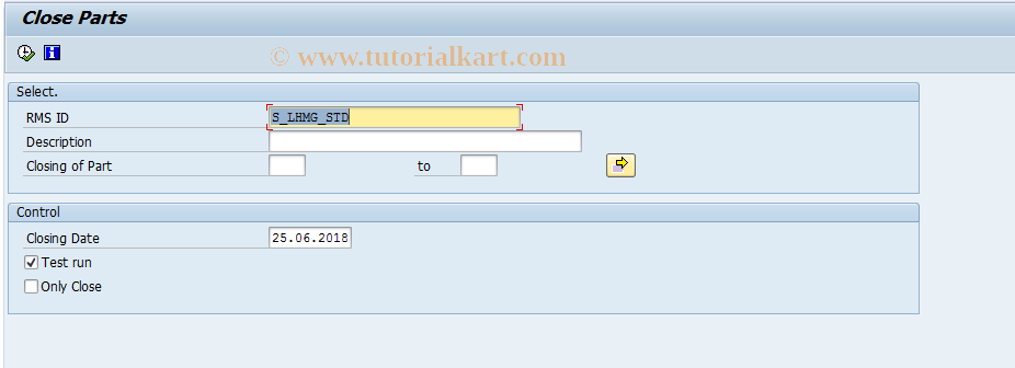 SAP TCode RMPSP_PART_CLOSE - Close Parts