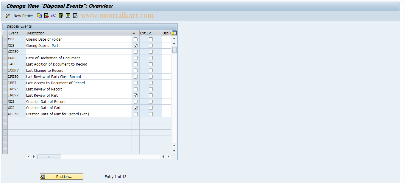 SAP TCode RMPSTNA_EVENTTYPES - TNA: Event Types for Disposal