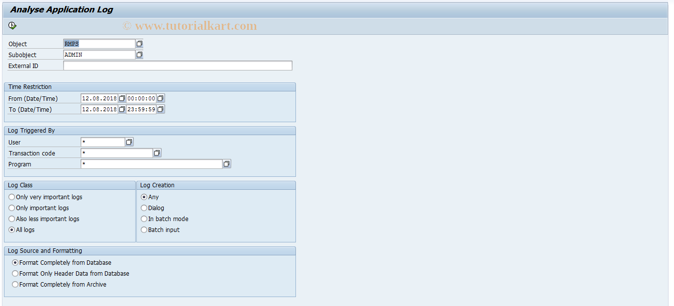 SAP TCode RMPS_AUDIT_REORG - Log Reorganization