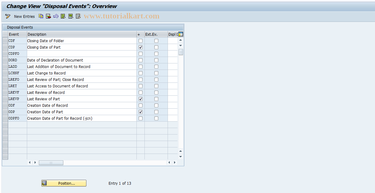 SAP TCode RMPS_EVENTTYPES - TNA: Event Types for Disposal