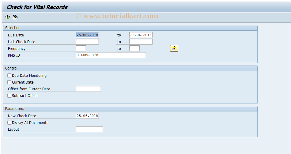 SAP TCode RMPS_VITAL_RECORDS - Check Vital Records