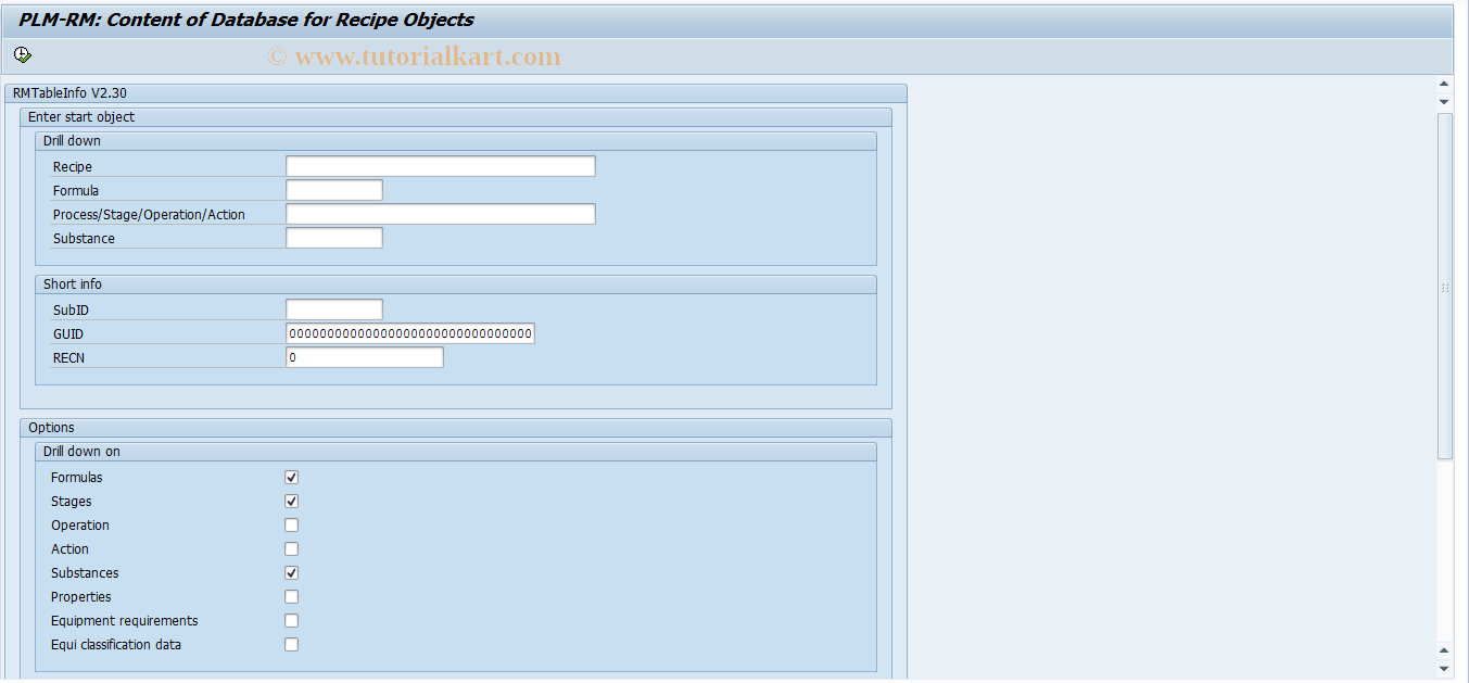 SAP TCode RMTABLEINFO - RM Data Analysis Report