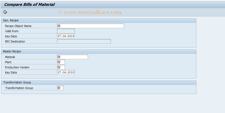 SAP TCode RMXM_BOM_CMP - Compare Bills of Material