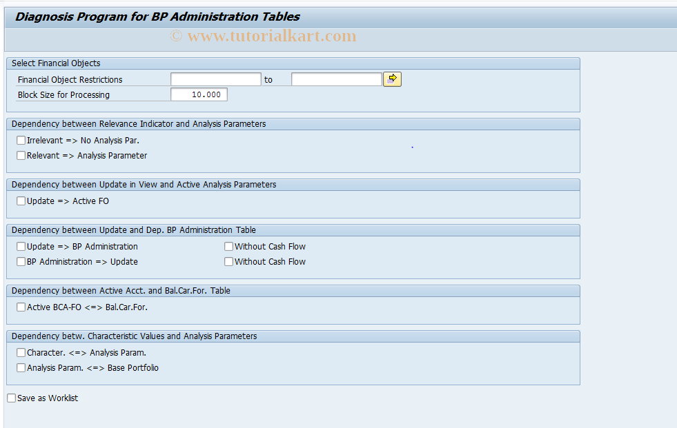 SAP TCode RM_98 - Diagnosis of BP Admin. Tables
