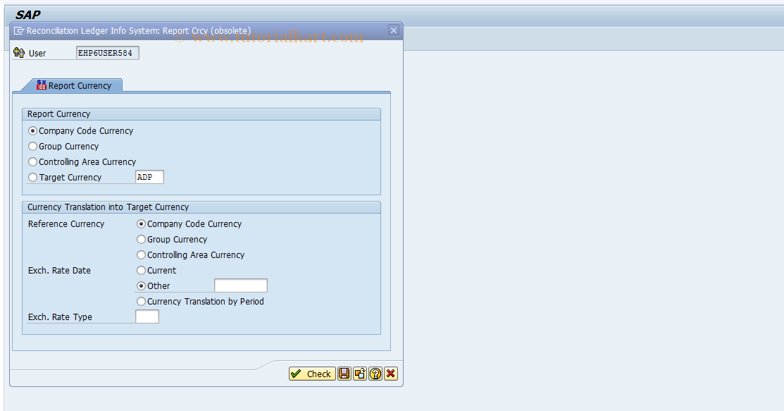 SAP TCode RPA1 - Info. Sys. Record Ldgr: Report Currency