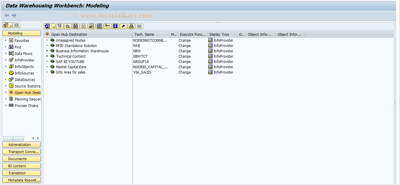 SAP TCode RSA18 - DW Workbench: Open Hub Destination