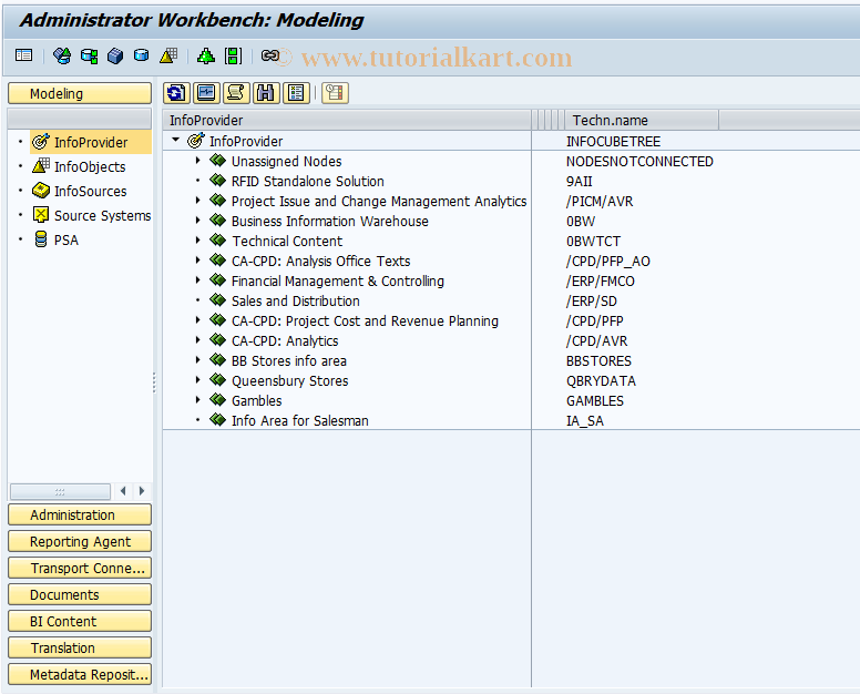 SAP TCode RSA1OLD - BW Administrator Workbench. OBSOLETE
