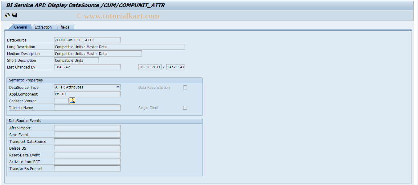 SAP TCode RSA2 - SAPI DataSource Repository