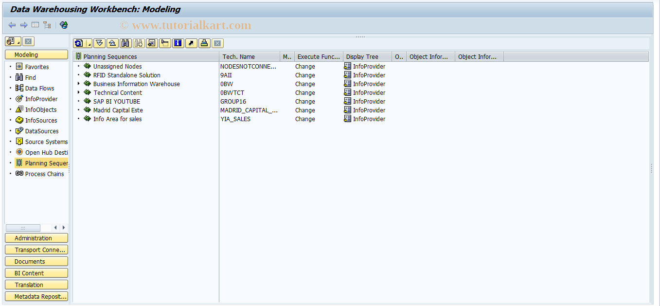 SAP TCode RSA20 - DW Workbench: Planning Sequences