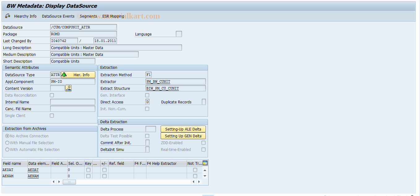 SAP TCode RSA2OLD - SAPI DataSource (Old GUI)