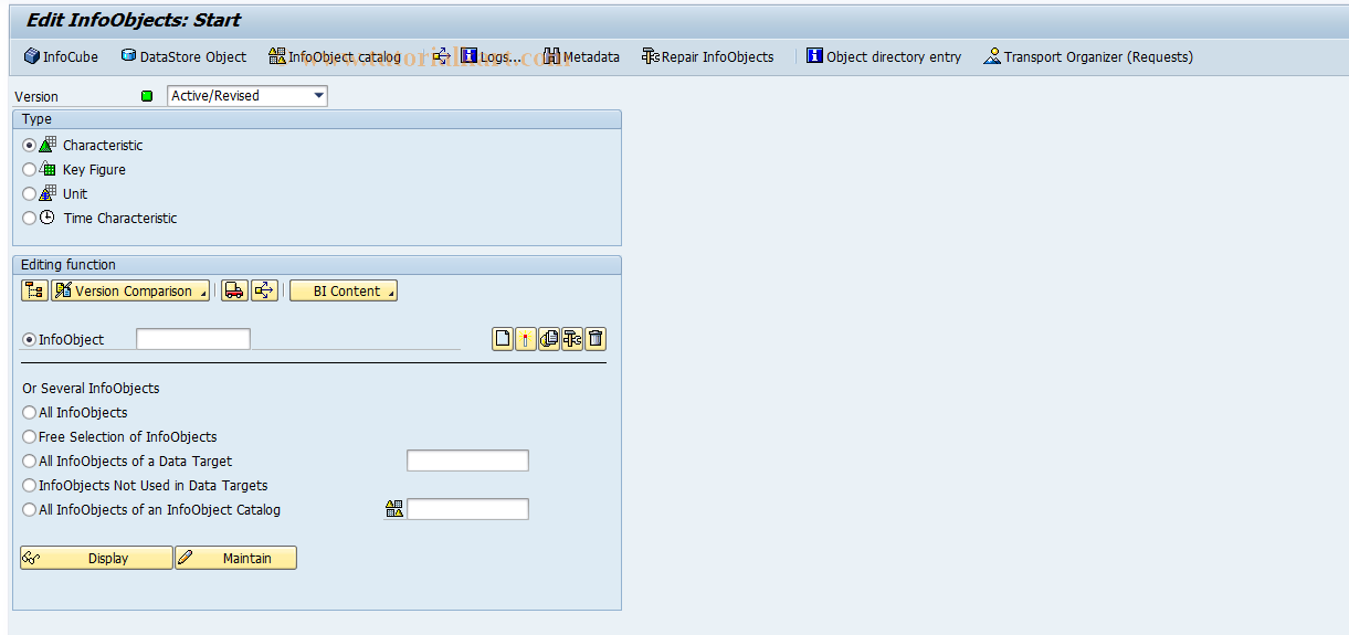 SAP TCode RSD1 - Characteristic Maintenance