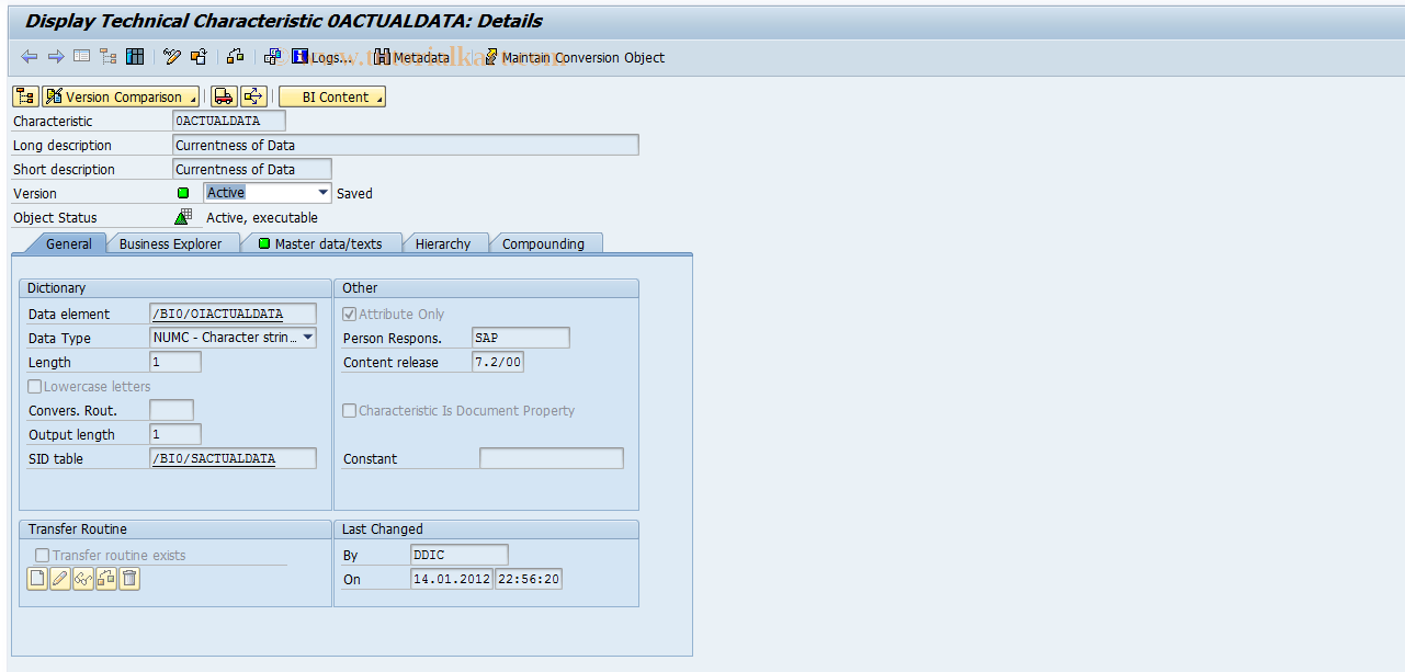 SAP TCode RSD5 - Internal: Maintenance of Techn. Chars