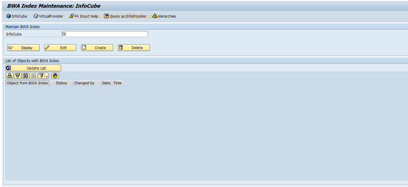 SAP TCode RSDDB - SAP HANA/BWA Index Maintenance