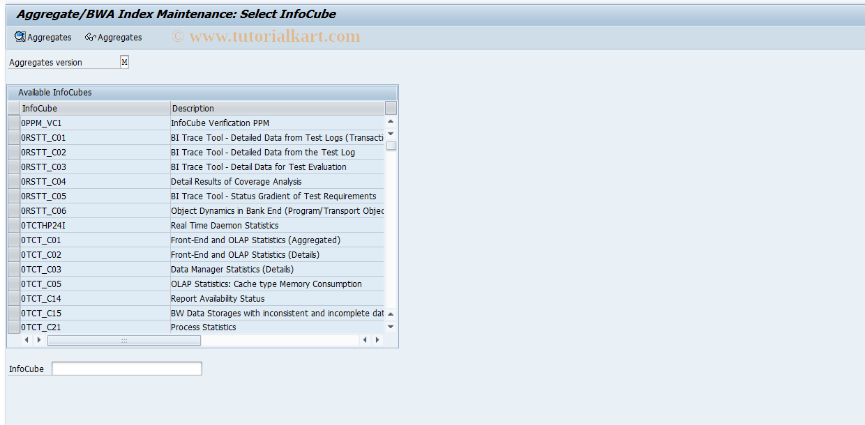 SAP TCode RSDDV - Maintaining Aggregates/BIA Index