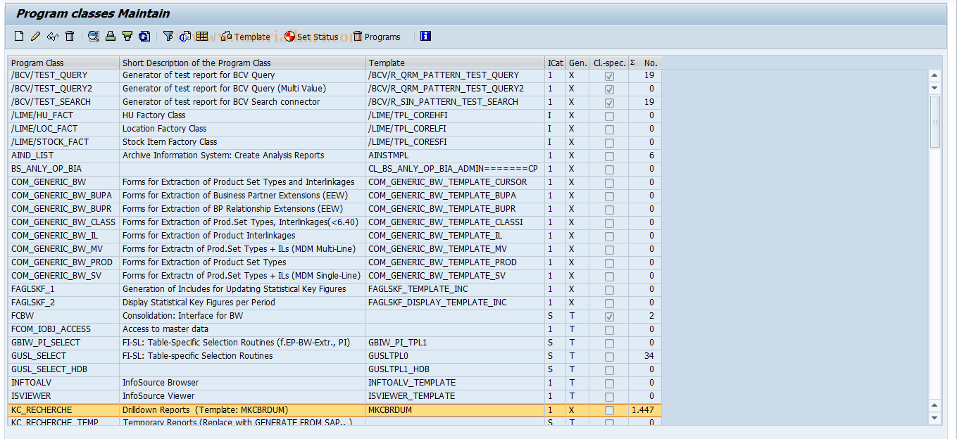 SAP TCode RSSGPCLA - Maintain program class