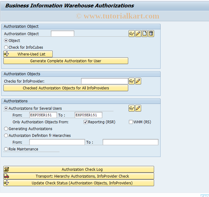 SAP TCode RSSM - Authorizations for Reporting