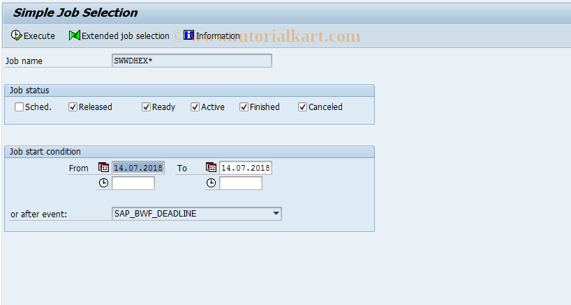 SAP TCode RSWEWWDHSOSHOW - Display Work Item Deadline Monitorng